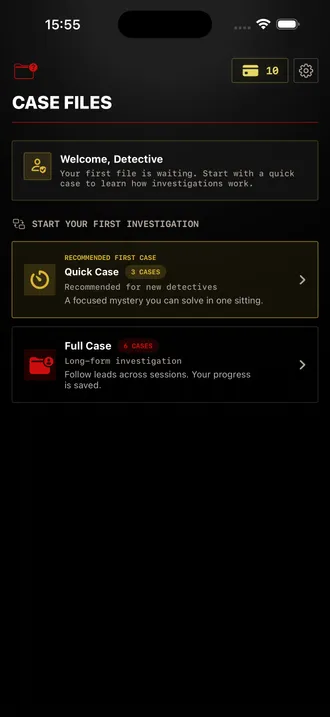 PERDIFY case file library showing Quick Case and Full Case options