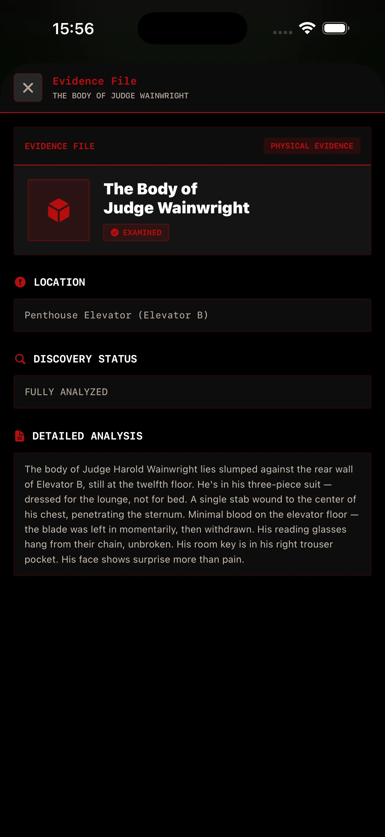 Evidence file detailing forensic analysis of the victim