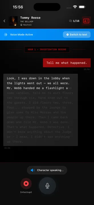 PERDIFY live voice interrogation screen with a suspect